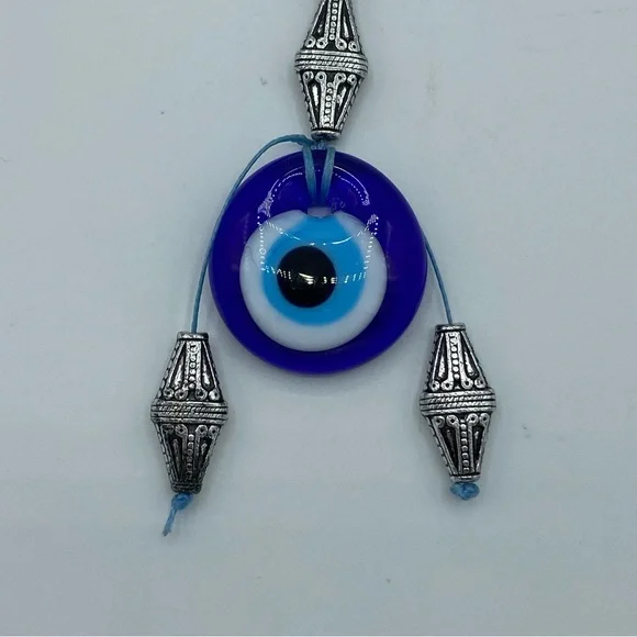 Turkish Turkey Glass Evil Eye Blue & Silver Keychain - Picture 3 of 6